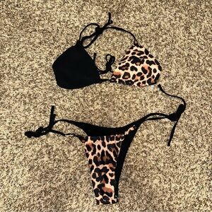 SHEIN Leopard Print and Black Bikini Set